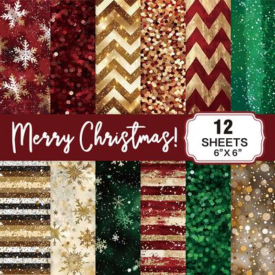 Drucke Karton 160 g/m² Säurefrei Dekoratives Weihnachten Scrapbooking Papierblock 12 Blatt 15x15 cm Glitzer Konfetti Schneeflocke Einseitig