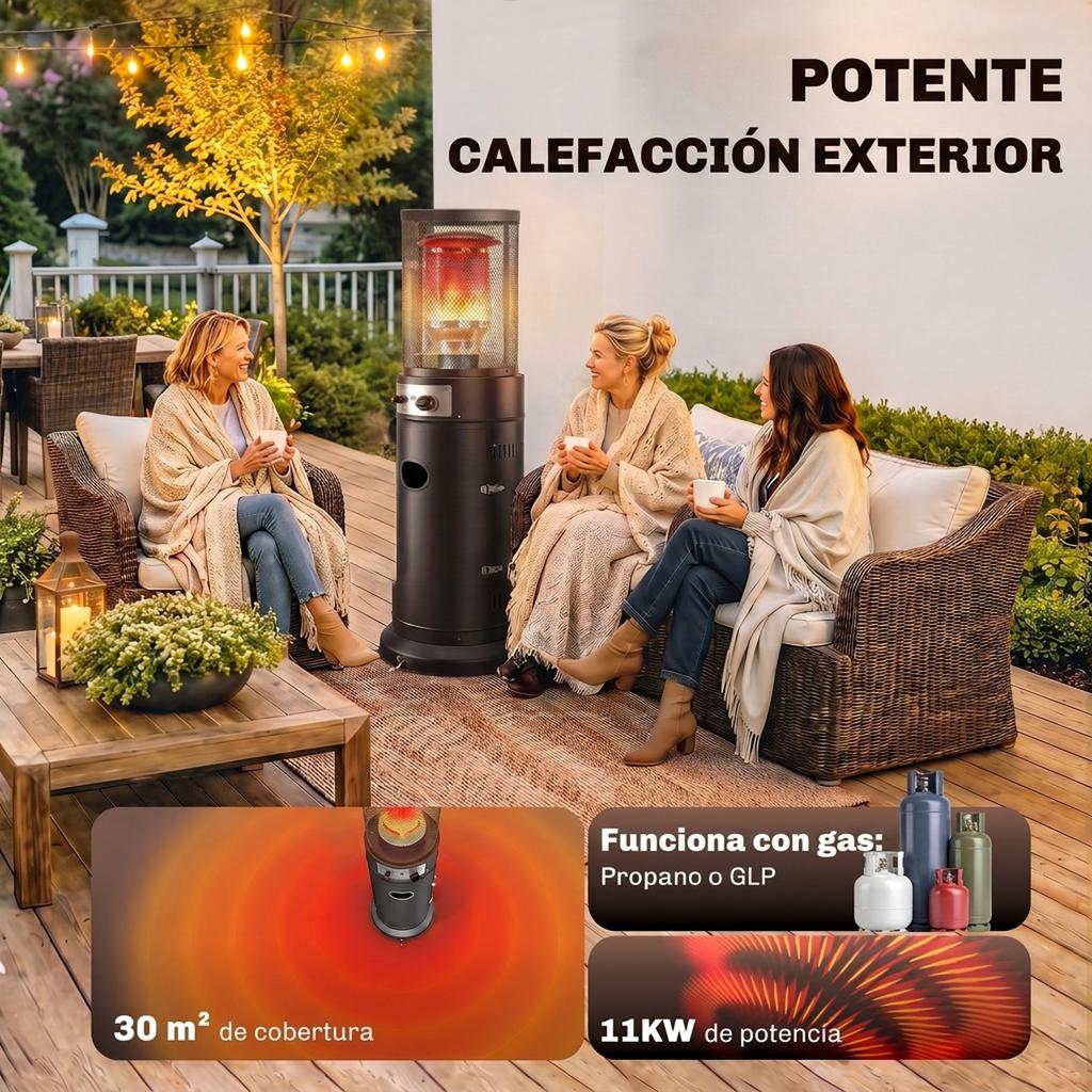 11 kW Gas Patio Heater with Continuous Regulation, Anti-Tip Protective Grid and 2 Wheels Black