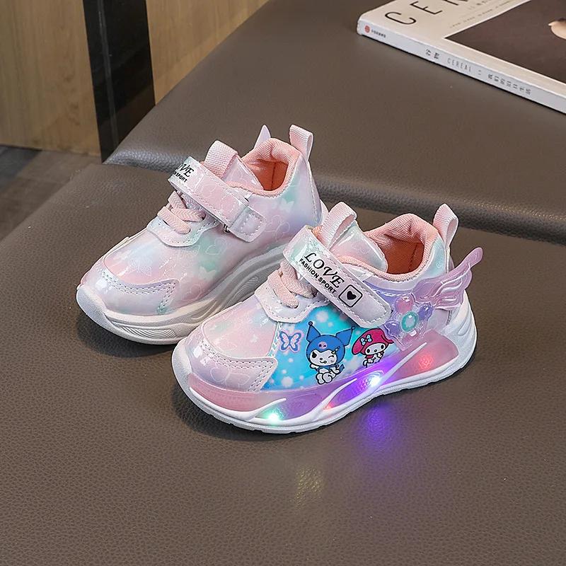 

Sanrio Girls Casual Shoes Led Lights Breathable Children s Sports Princess Kuromi Pink Purple Blue Shoes Sneakers Size 21-30 24