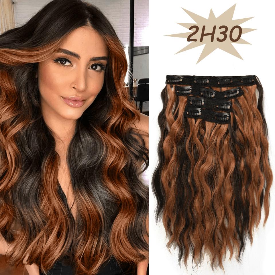 12 tommer 4 stk/sæt Clip-in Hårforlængelser Dame Kort Body Wave Paryk Hårstil Velegnet til Daglig Brug Varmebestandig Fiber Paryk Stykke