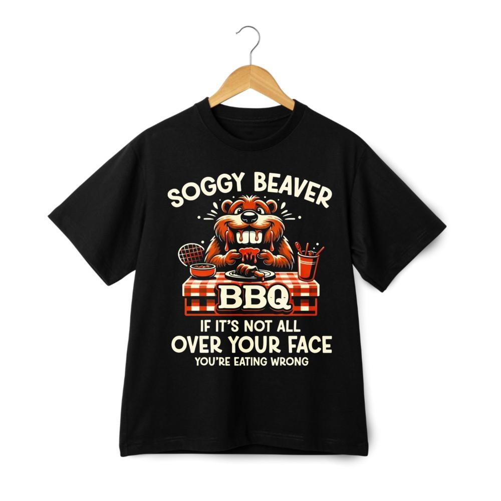 Funny BBQ Beaver Graphic T-Shirt Soggy Beaver Eating Barbecue Humor Tee Unisex 2XL
