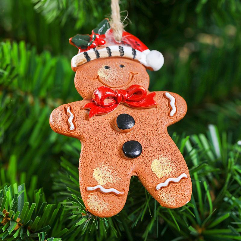 Resin Gingerbread Man Ornaments Cute Xmas Hanging Christmas Tree Ginger Man Figurines Pendant for Xmas Party Holiday Decorative