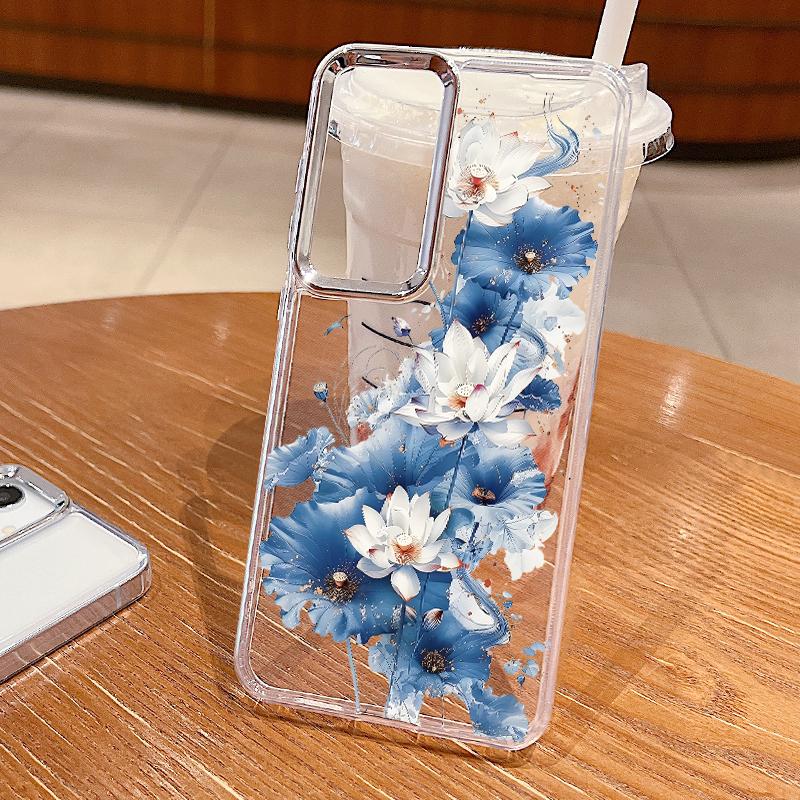 Colorful Flowers Print Case For Samsung S26 S25 Ultra S24 FE S23 Plus S22 S21 A15 A16 A17 A35 A36 A37 A54 A55 A56 A57 5G Plating Lens Soft Cover