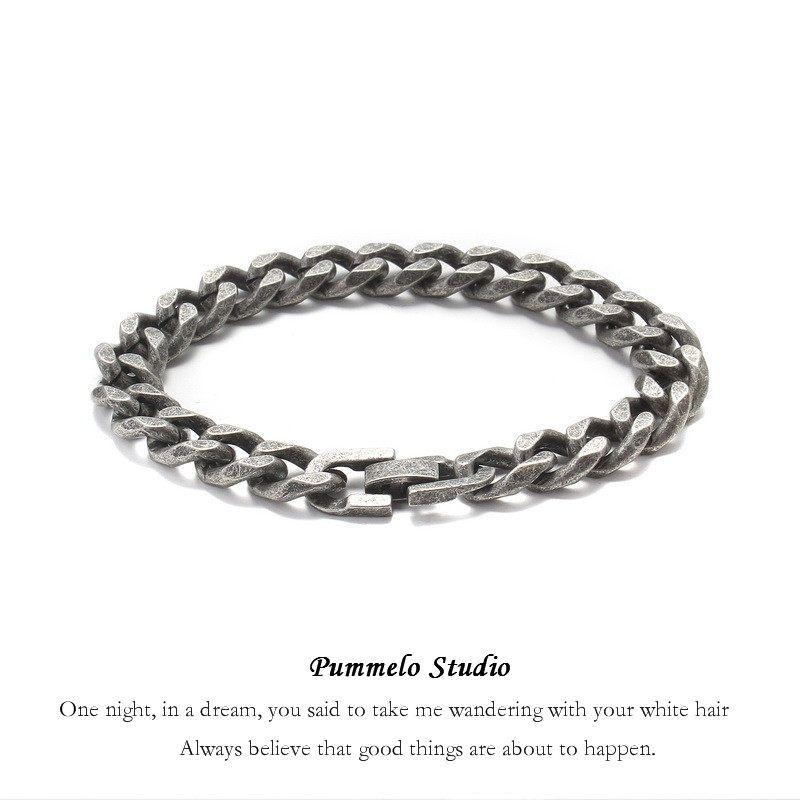 

Cool Pummelo Titanium Steel K-style Men Bracelet Vintage Silver