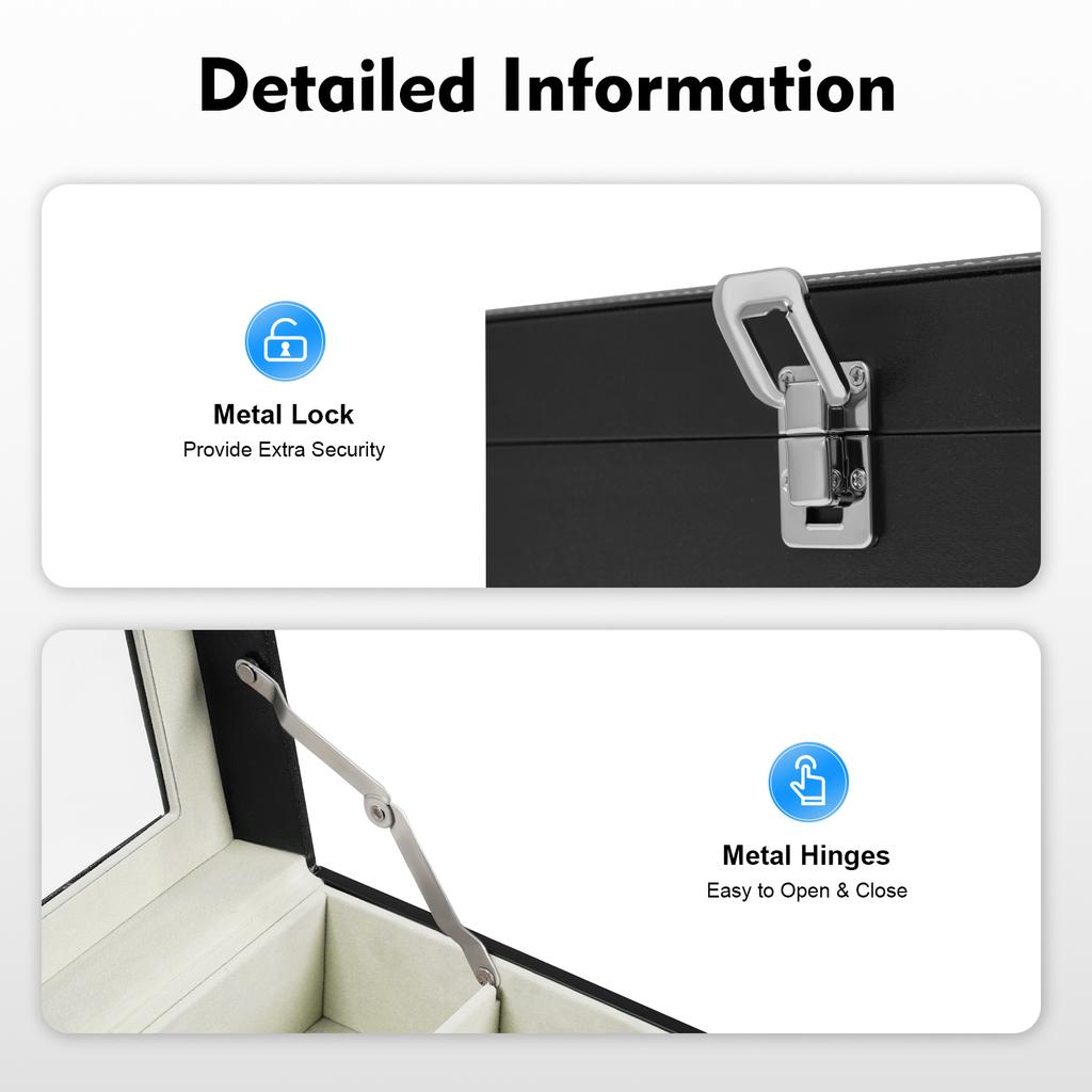 24 Slot Watch Box Glass Top, 3-Tier Display Case Holder Organizer for Watches & Eyeglasses with Lock for Collectors