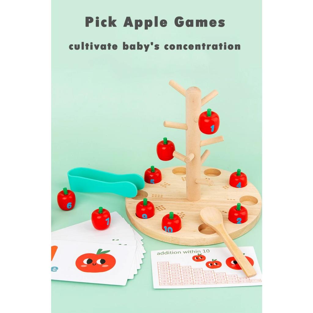 Baby Montessori Digital Apple Tree Education Wooden Toys Children Learn Digital Clip Beads Skills Training Early Education Game