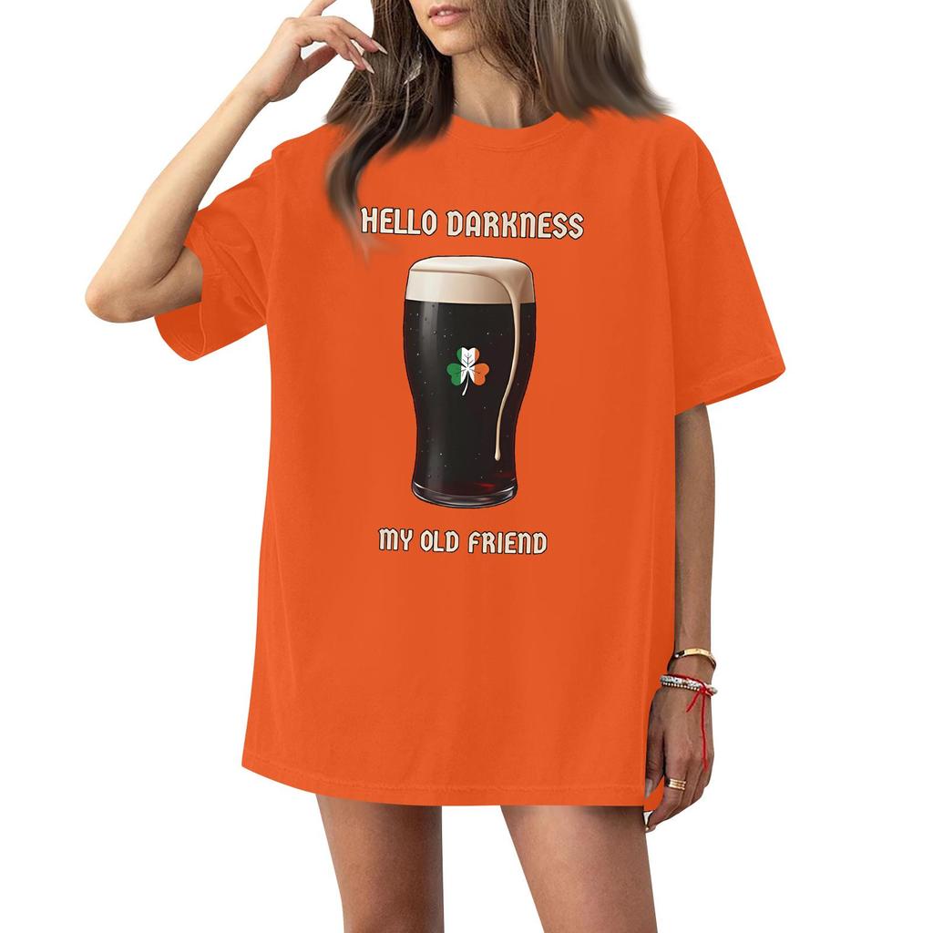 Women's Casual Fashion Round Neck St. Patrick Print Short Sleeve T-Shirt Top
