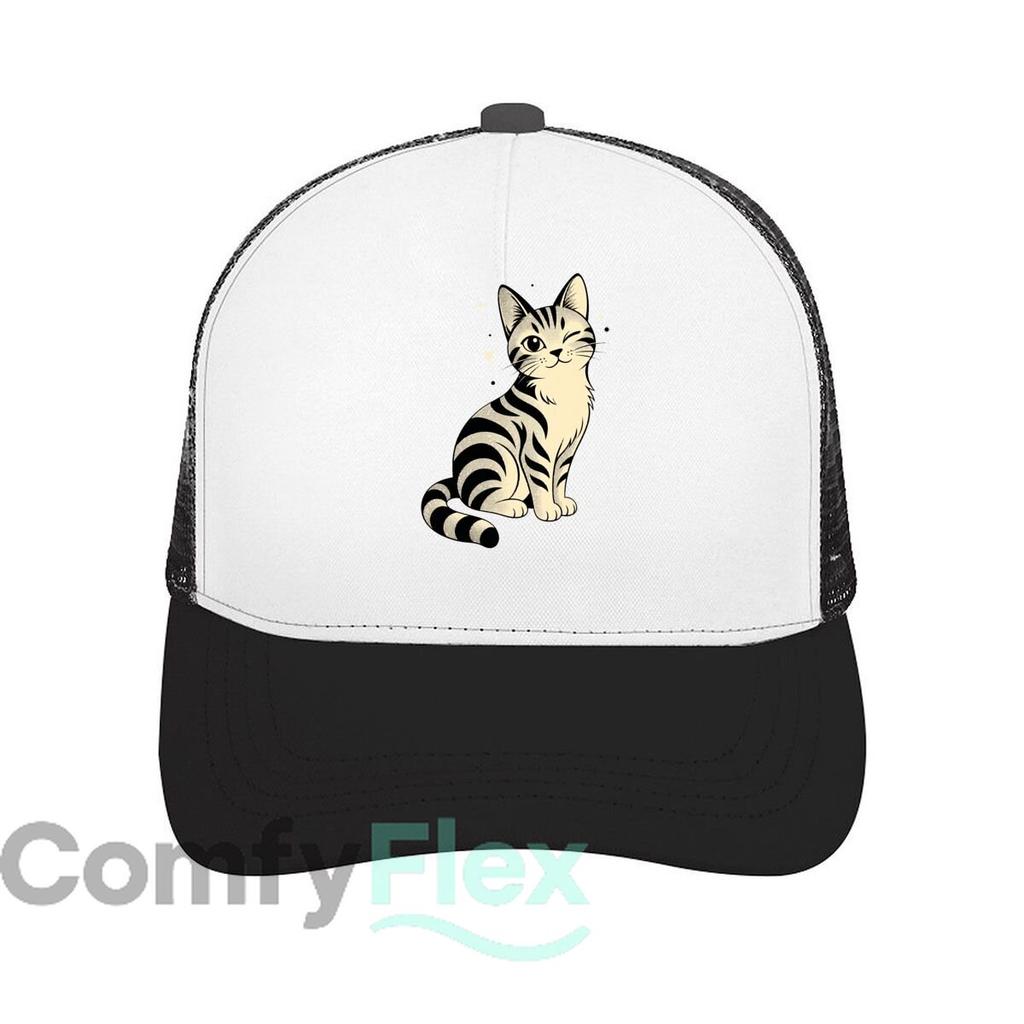 Playful Winking Tabby Pop Portrait Mesh Baseball Cap Casual Hat Outdoor For Womens Unisex FeUnisex