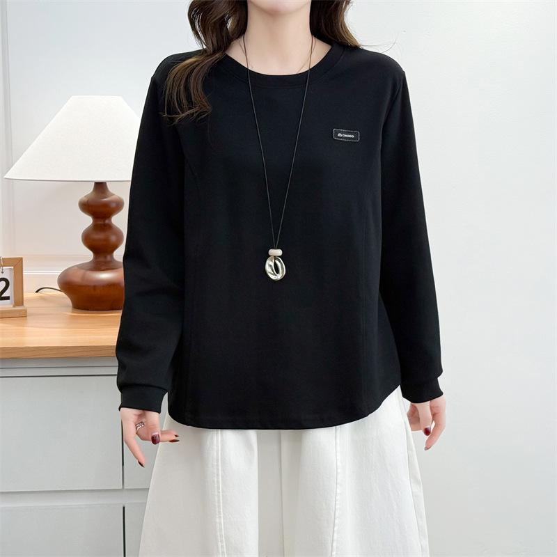 

2026 Plus Size Women s Hoodie: Long Sleeve, Round Neck, Patchwork, Slimming Casual T-shirt for Chubby Girls 2XL чёрный