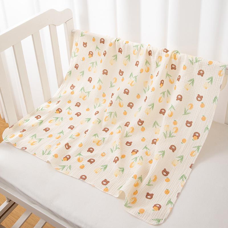 Cartoon Print Double Layer Crinkle Muslin Baby Swaddle Blanket