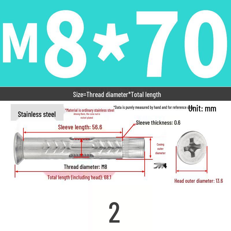 

Stainless Steel Flat Head Countersunk Expansion Screws and Bolts Set (M6, M8, M10)
