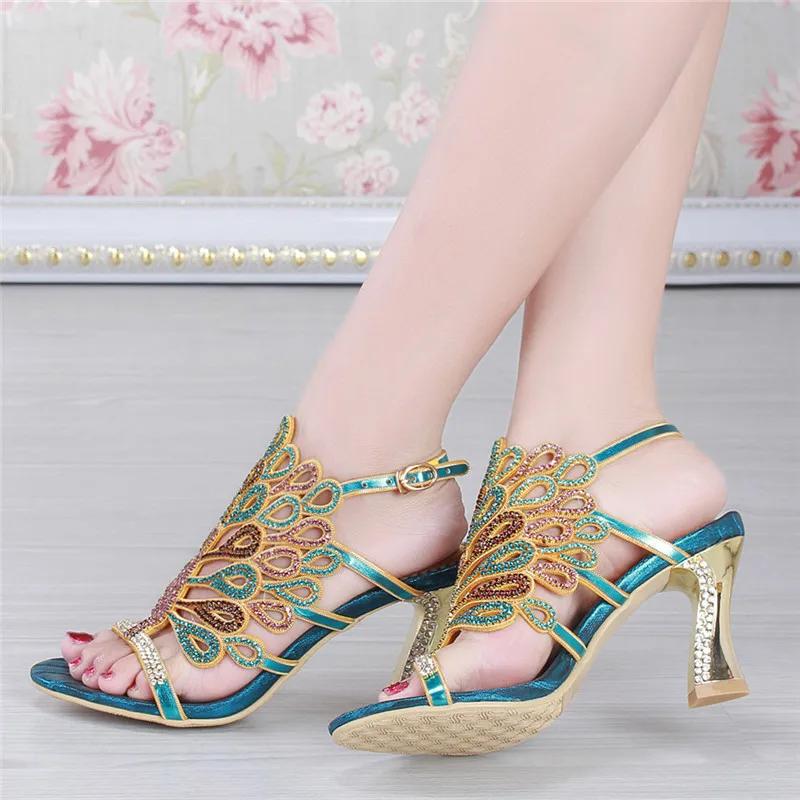 Plus Big Size 41 44 Small 33 Women Sandals Elegant Party Dress Biling Crystal Sandals Women Outdoor Rhinestones Thin High Heel