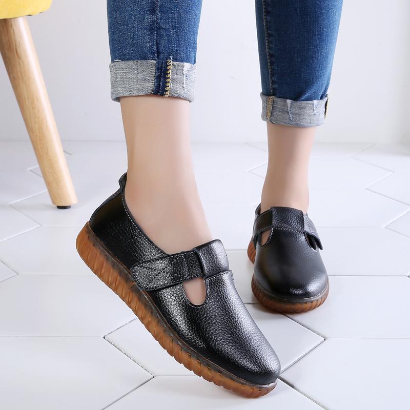 Fashion Women's Mother Female Genuine Leather White Shoes Sandals Loafers Moccasins Hook Loop Outdoor Cool Beach Summer Hollow