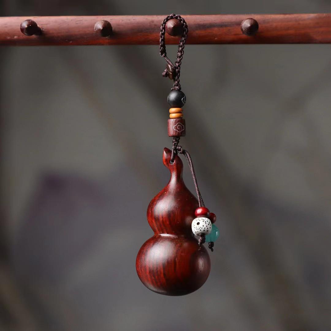 Green Sandalwood & Rosewood Carved Gourd Bottle Pendant - Handheld Ornament in Various Styles