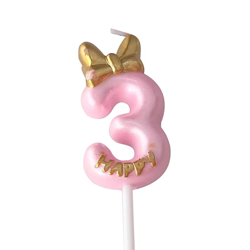 Gold Pink Bow Number Candles Birthday Candle Cake Decoration Digital 0-9 Cake Topper Decor Baby Shower Anniversary Day Decor