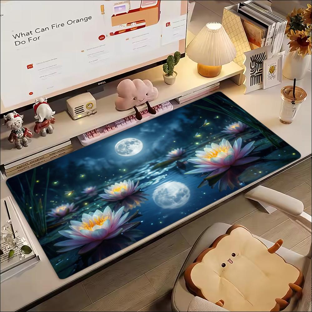 Moonlight Lotus Lake Large Extended Gaming Mousepad Non Slip Rubber Keyboard Desk Mat Smooth Surface For Laptop Pc Desktop Setup