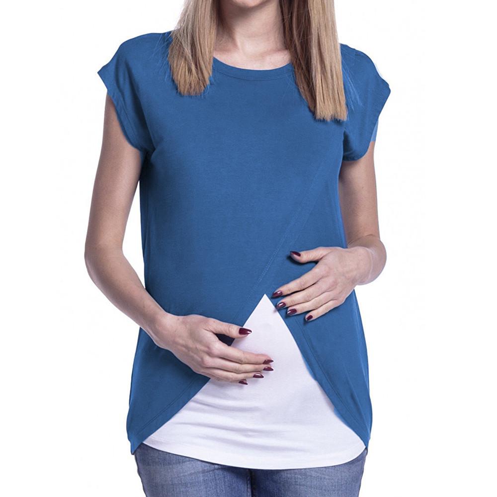 Women's Maternity Nursing Wrap Top Cap Sleeves Double Layer Blouse T