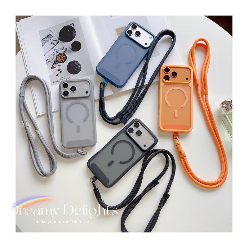 Crossbody Lanyard Matte Translucent For Magsafe Phone Case For iPhone 17 17Pro Air 16 15 14 13 12 Pro Max Wireless Charge Cover