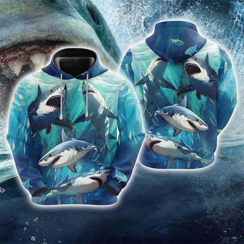 

Harajuku Fashion Shark Graphic Світшоти Attack Hunting Толстовки для чоловіків Одяг Морське полювання Спортивний костюм Мультяшні пуловери Y2k Tops 4XL