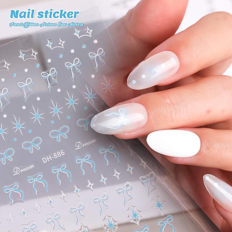 Ribbon Bowknot Nail Art Sticker Versatile Polka Dot Four-Star Diy Self-Adhesive Slider Decals Accessories For Women Girls