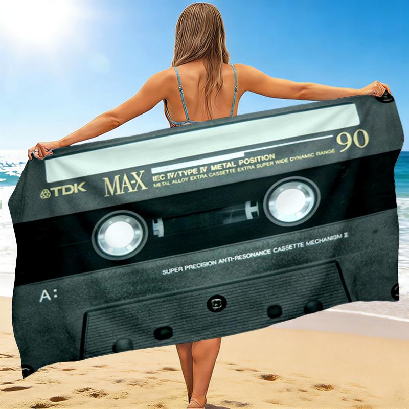 1Pc Vintage Audio Tape Design Beach Towel, Quick Dry, Multi-Use for Beach Pool Gym Yoga Home Travel, Christmas, Halloween, Xmas Gift M928150