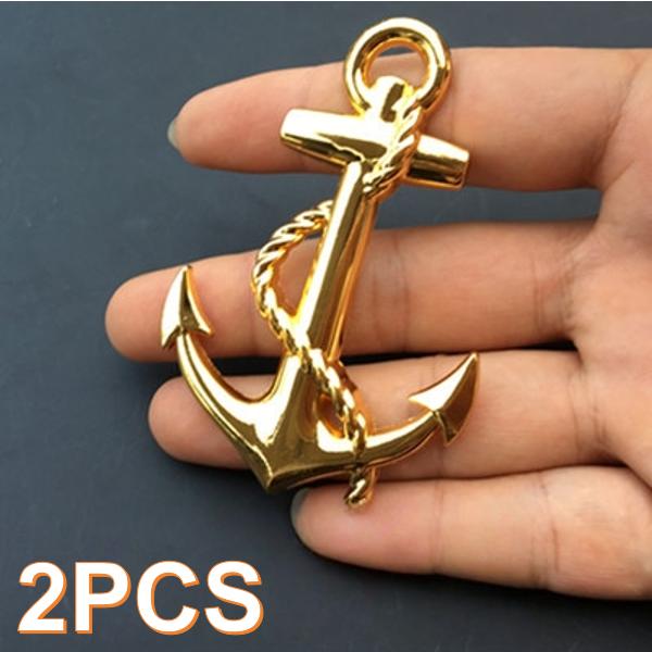 1 STUKS Metalen Persoonlijkheid Auto Stickers Boot Anker Haken Marine Embleem Grille Kruis Badge Piratenschip Auto Carrosserie Sticker
