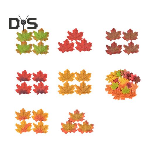 200Pcs Artificial Maple Leaf Realistic Fake Silk Colorful Fall Maple Leaves Decoration Halloween Party Thanksgiving Day Autumn Festival Decor Photo