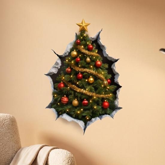 3D Holiday Wall Art Christmas Stickers, Decals for Living Room Bedroom And Party Decorative Stickers Decor, Removable PVC Festive Home Entrance