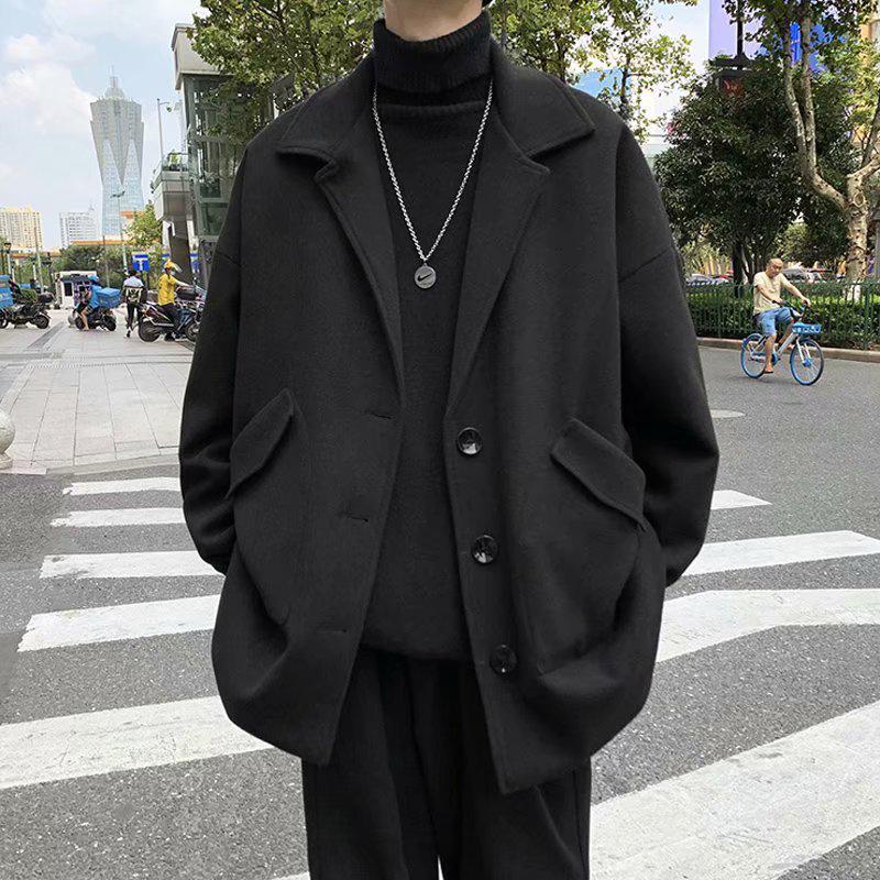Men's Trendy Mid-Length Woolen Coat - Hong Kong Style, Autumn/Winter, Korean Version, Casual Fit, Handsome Look.