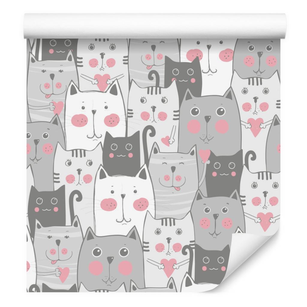 Cats and hearts wallpaper for living room and bedroom 50x1000