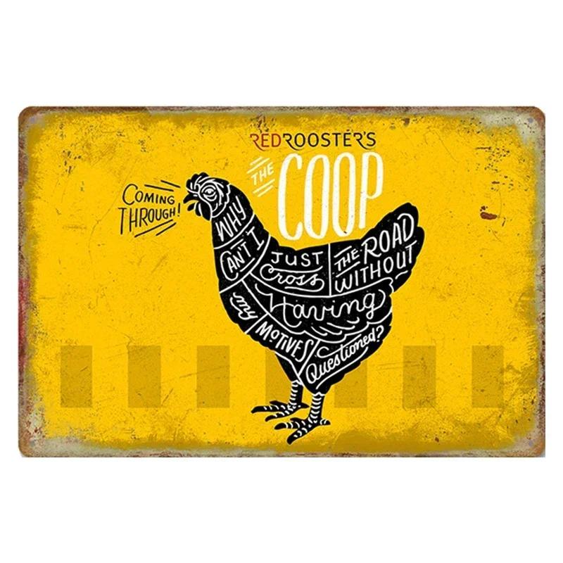 Chicken Rooster Hen Coop Egg Decorative Metal Sign, Vintage Tin Metal Plate for Farmhouse Kitchen Wall Home Decor