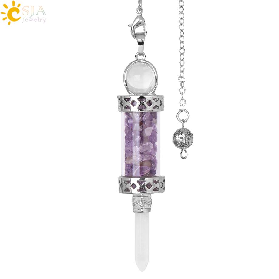 CSJA Crystal Pendulums for Divination Dowsing Wishing Bottle Natural Stone Pendant Hexagonal Clear Quartz Pendulum Balanced H025