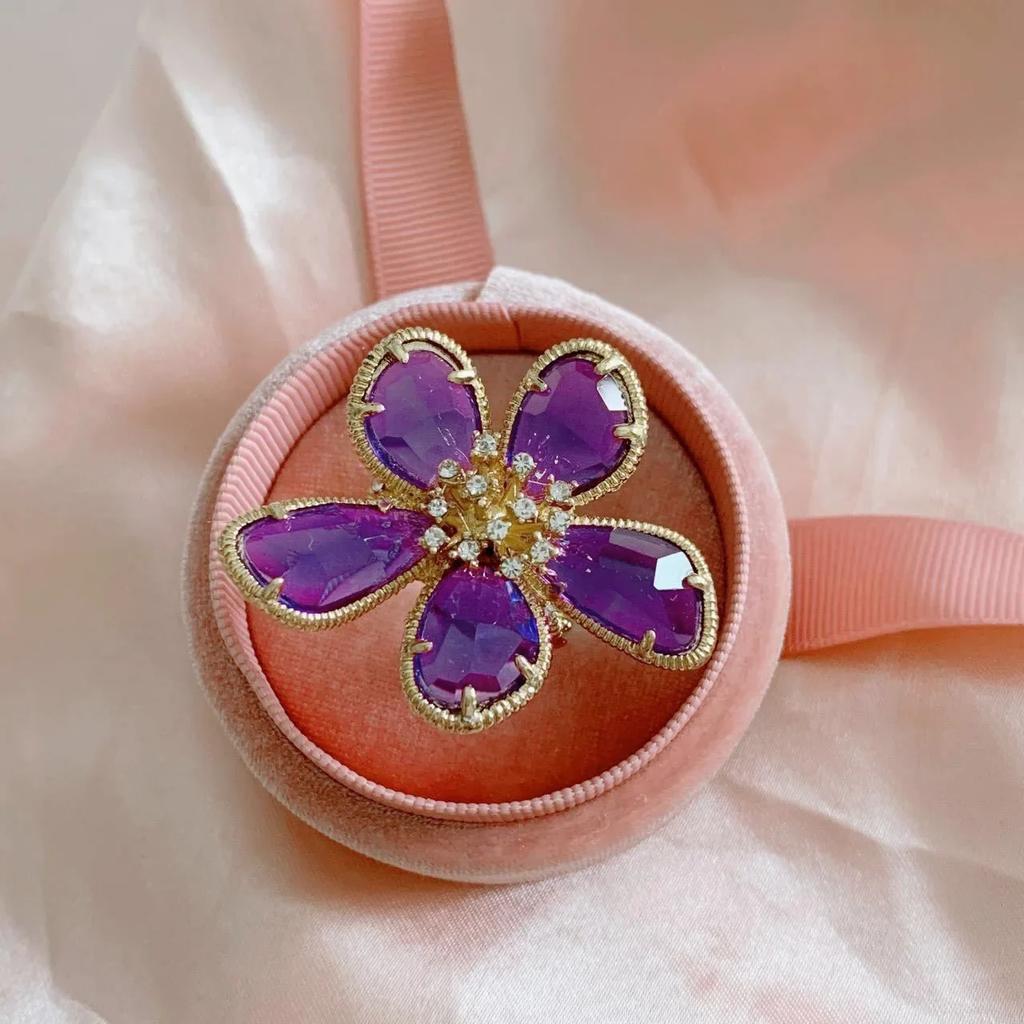 Luxus Kristall Blume Großer Offener Ring für Damen Trendiger Modischer Party Sommerurlaub Statement Schmuck