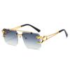 Retro Square Rimless Sunglasses Seaside Cheetah Decoration Frameless Gradient Lens Eyeglasse Outdoor UV Protective Eyewea