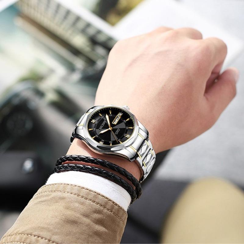AILANG Montre mécanique entièrement automatique pour hommes Montre pour hommes Mode Double Calendrier Pierre Acier Montre étanche