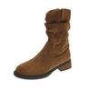 Vintage pleated new western rad mid-heel short boots women's beauty autumn thick heel fashion round head stacking boots