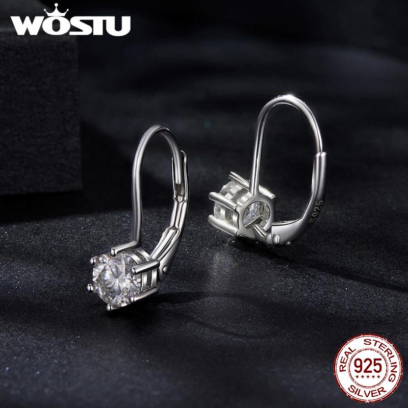 WOSTU 1CT Moissanite Wedding Huggie Drop Earrings 925 Sterling Silver Lab Diamond Hoop Earring For Women Simple Party Gift