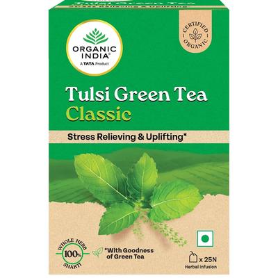 ORGANIC INDIA Tulsi Green Tea Classic 25 Tea Bags Uplifts Mood Rich Antioxidants Rama Krishna Vana