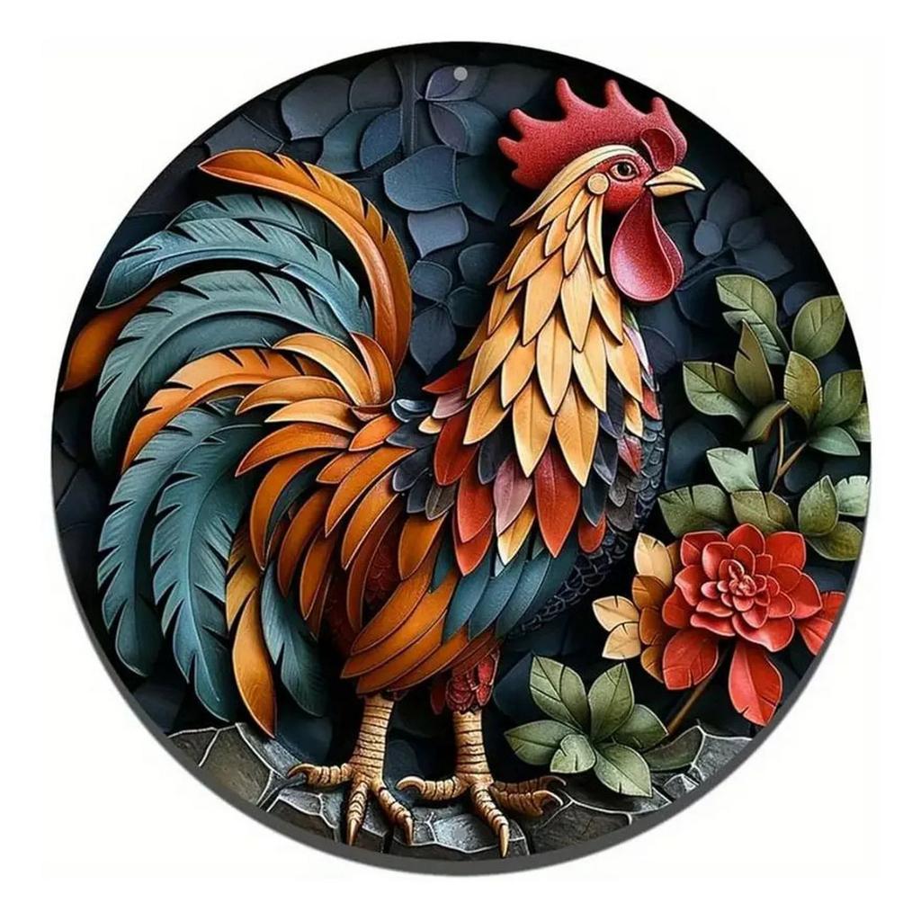 High Definition Metal Tin Sign Set Colorful Rooster Themed Round Wall Art Decor for Farmhouse Kitchen and Country Style Home Dec