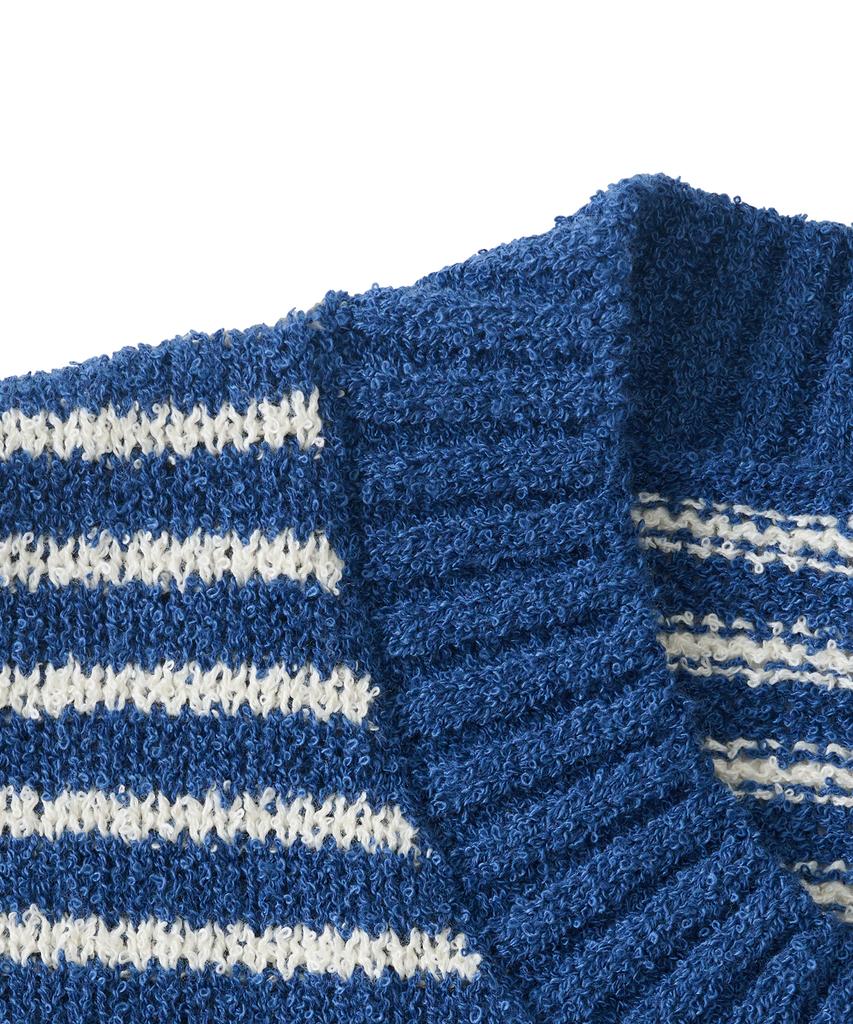 ANALOG MOOD Marine Stripe Round Short Sleeve Knit (Blue)