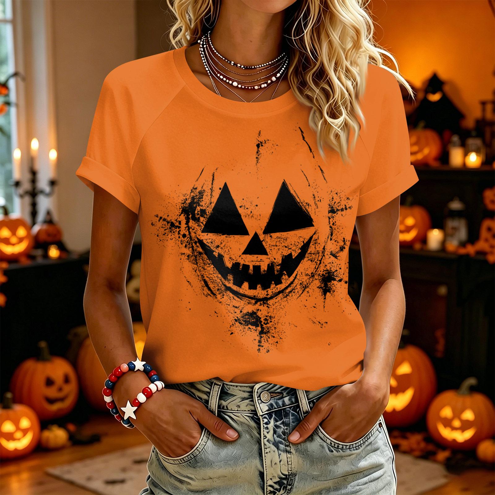 Women s Short Sleeve Halloween Print T-Shirt Casual Fashion Top S
