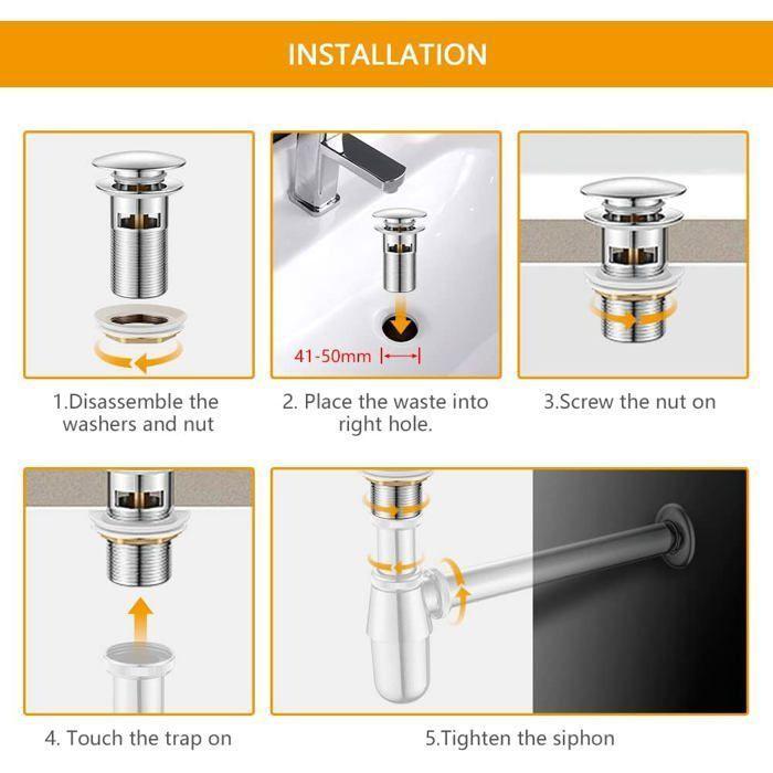 Bonde de lavabo pop-up chromée en laiton 1/4" pour lavabo avec trop-plein