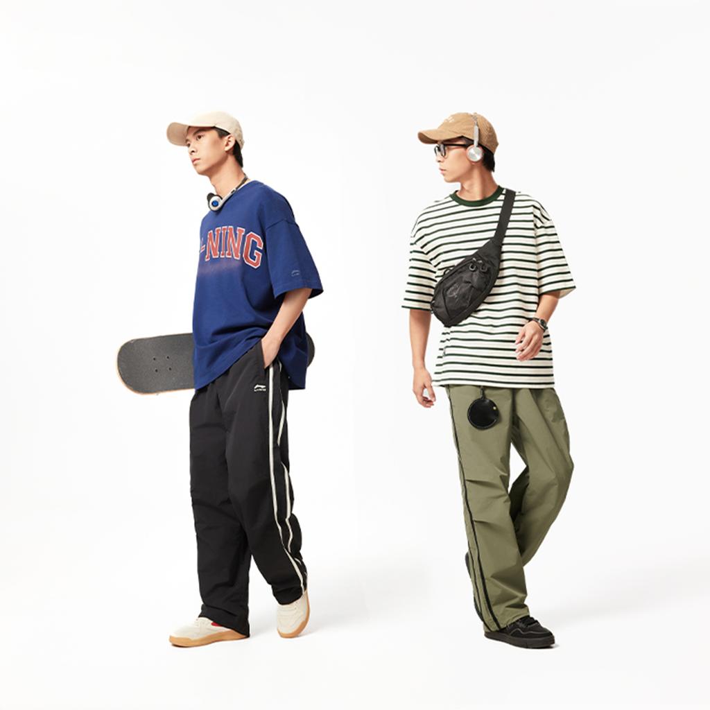 Li-Ning Sports Lifestyle Series Color Block Mid-Rise Comfortable Breathable Versatile Straight Leg Casual Pants Men Bottoms Black AYKV479-1