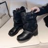 Stiefel Damen Sommer 2025 neue High-End schwarze Western-Cowboystiefel dicker Absatz plissierte Stiefel mittlerer Schaft Ritterstiefel