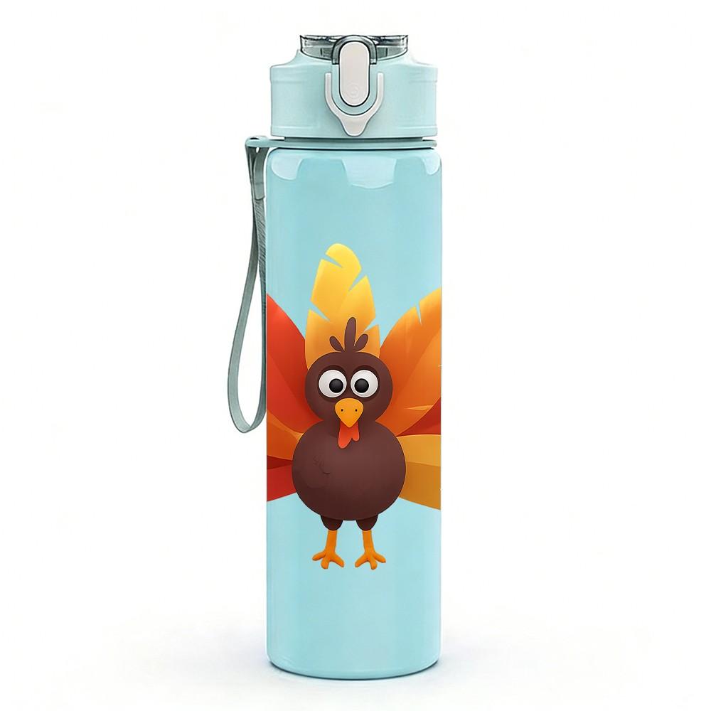 1PC Colorful Thanksgiving Turkey 750ml Color Plastic Sports Water Bottle Leakproof Flip Straw Lid Suitable for Sports Office Home Use