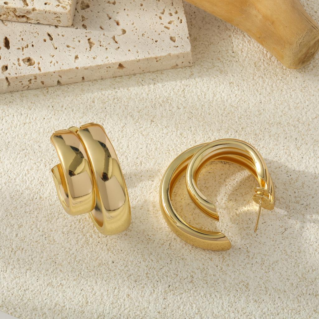 INS Style Exaggerated Double Ring Smooth C-shaped Earrings with Simple, Fashionable and Personalized Double-layer Earrings and Earrings