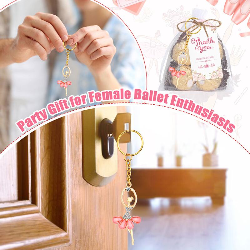 10 Sets Guests Return Gifts Including Ballet Dancer Keychains Thank You Tags White Organza Bags For Baby Shower Favors