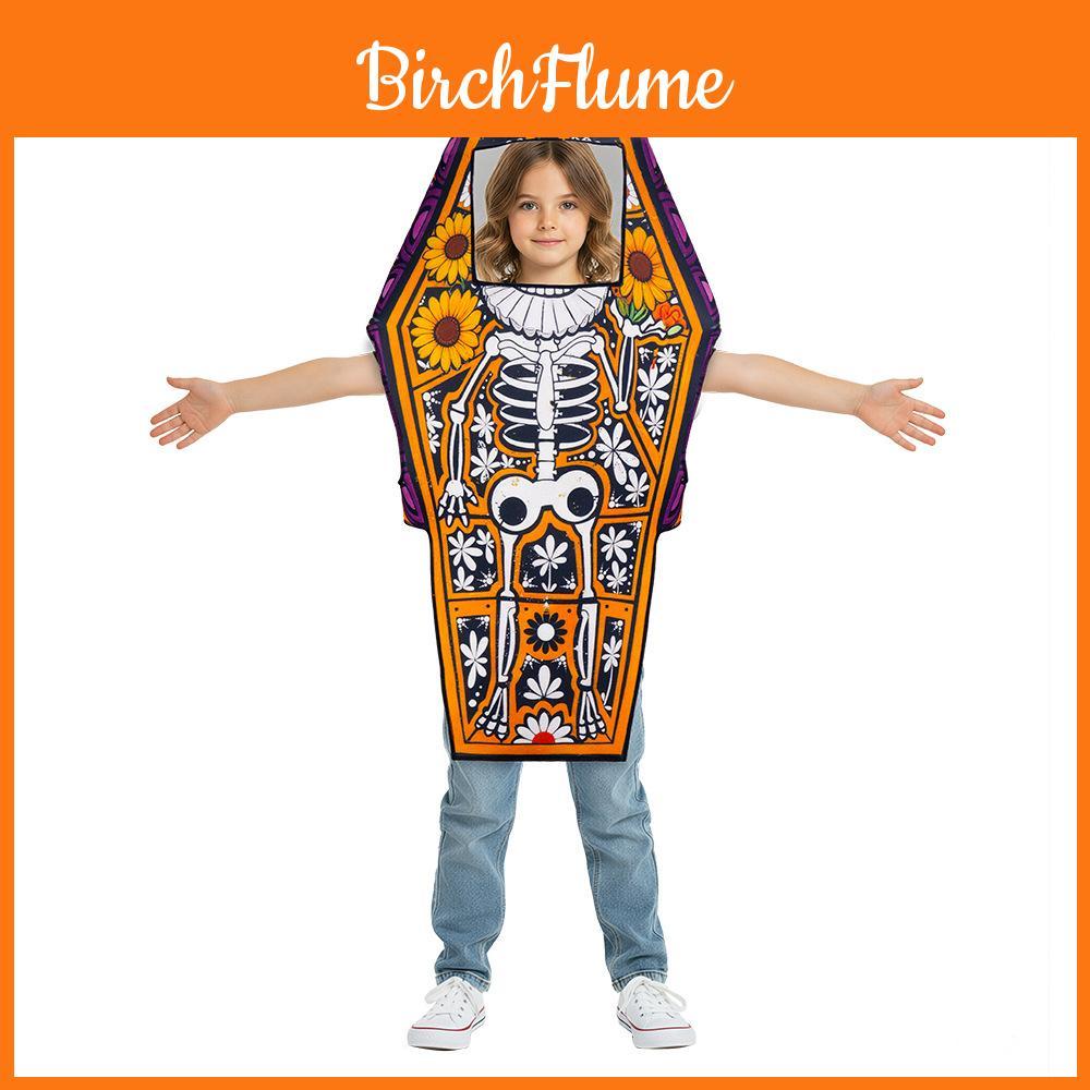 Halloween Cosplay Costume For Kids And Adults Spooky Skeleton Coffin Dress Up Stage Wear