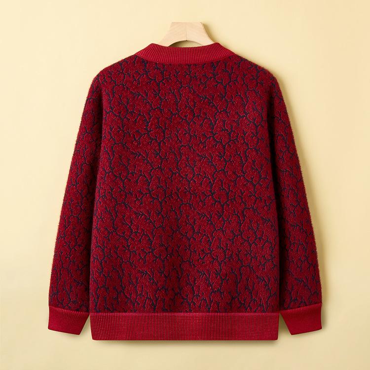 Mom's Fashionable Plus Velvet Thickened Sweater Middle-aged Fashion Cardigan Top for Women In Autumn and Winter Fashion Knitted Jacket