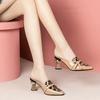 Fashion Women's Slippers and Ladies Sandals Leopard Print Heeled Shoes Square Toe Slip-resistant Summer 2025 Original Shoe Casual Slides
